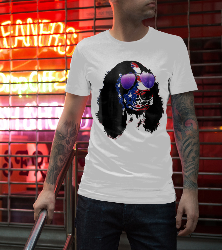 US Flag English Springer Spaniel With Sunglasses T-Shirt