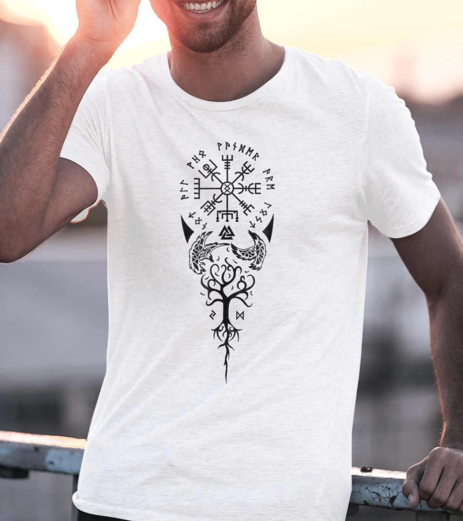 Viking Vegvisir Runes Not All Who Wander Are Lost Norse Symbol Tree Of Life T-Shirt