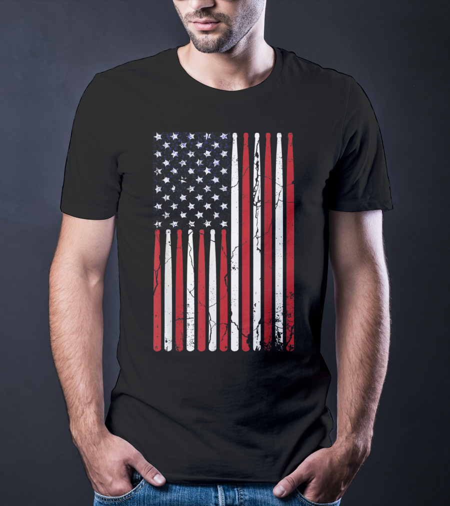 Vintage American Flag Drumsticks Drummer Player T-Shirt
