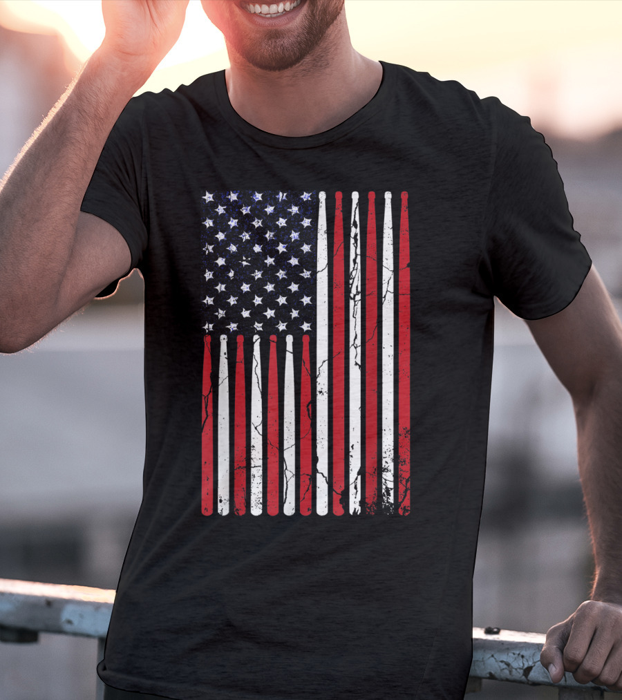 Vintage American Flag Drumsticks Drummer Player T-Shirt
