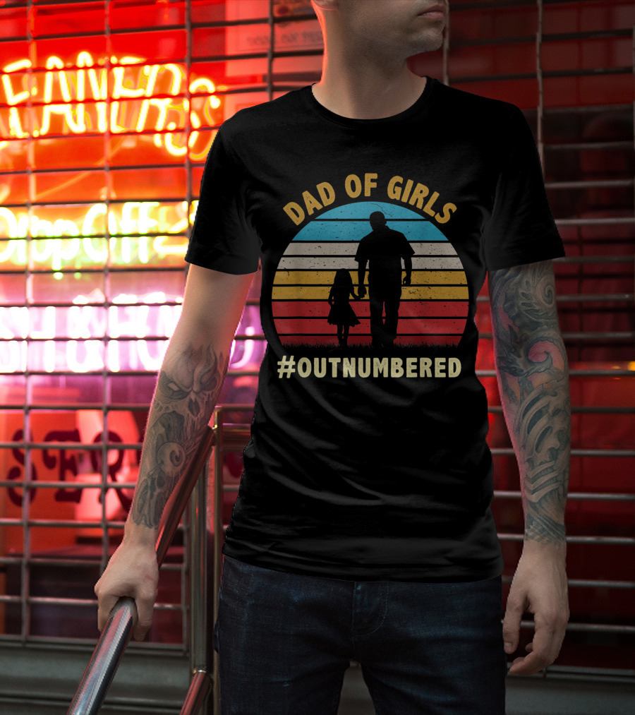 Dad Of Girls Outnumbered Sunset T-Shirt