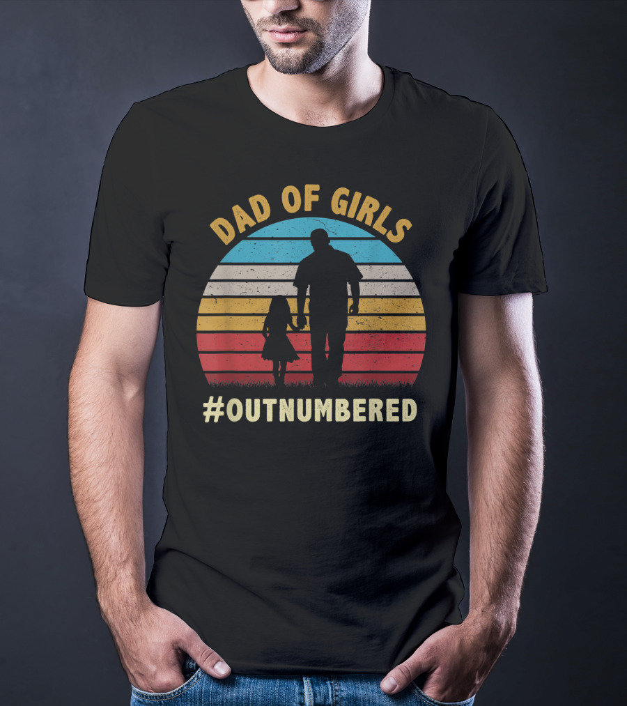 Dad Of Girls Outnumbered Sunset T-Shirt