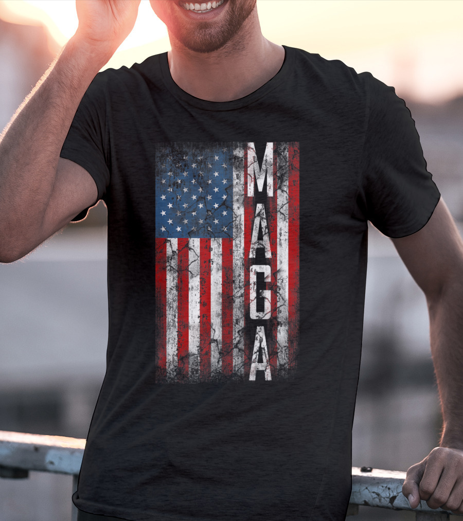 Vintage Grunge MAGA American Flag Distressed Patriotic T-Shirt