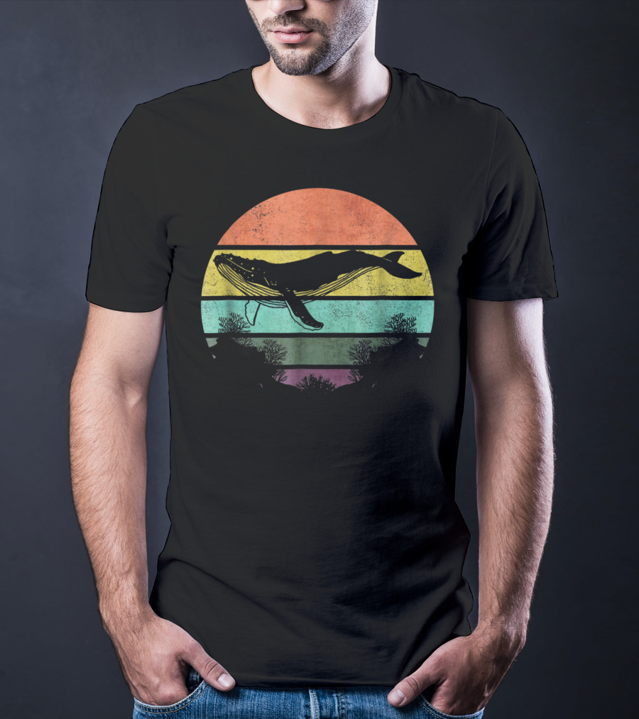 Vintage Humpback Whale Sunset Stripes T-Shirt