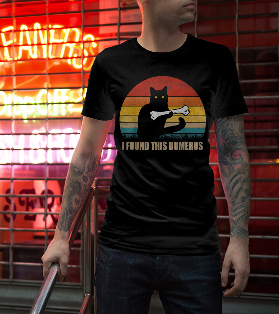 Vintage I Found This Humerus Cat Lover Retro Sunset T-Shirt