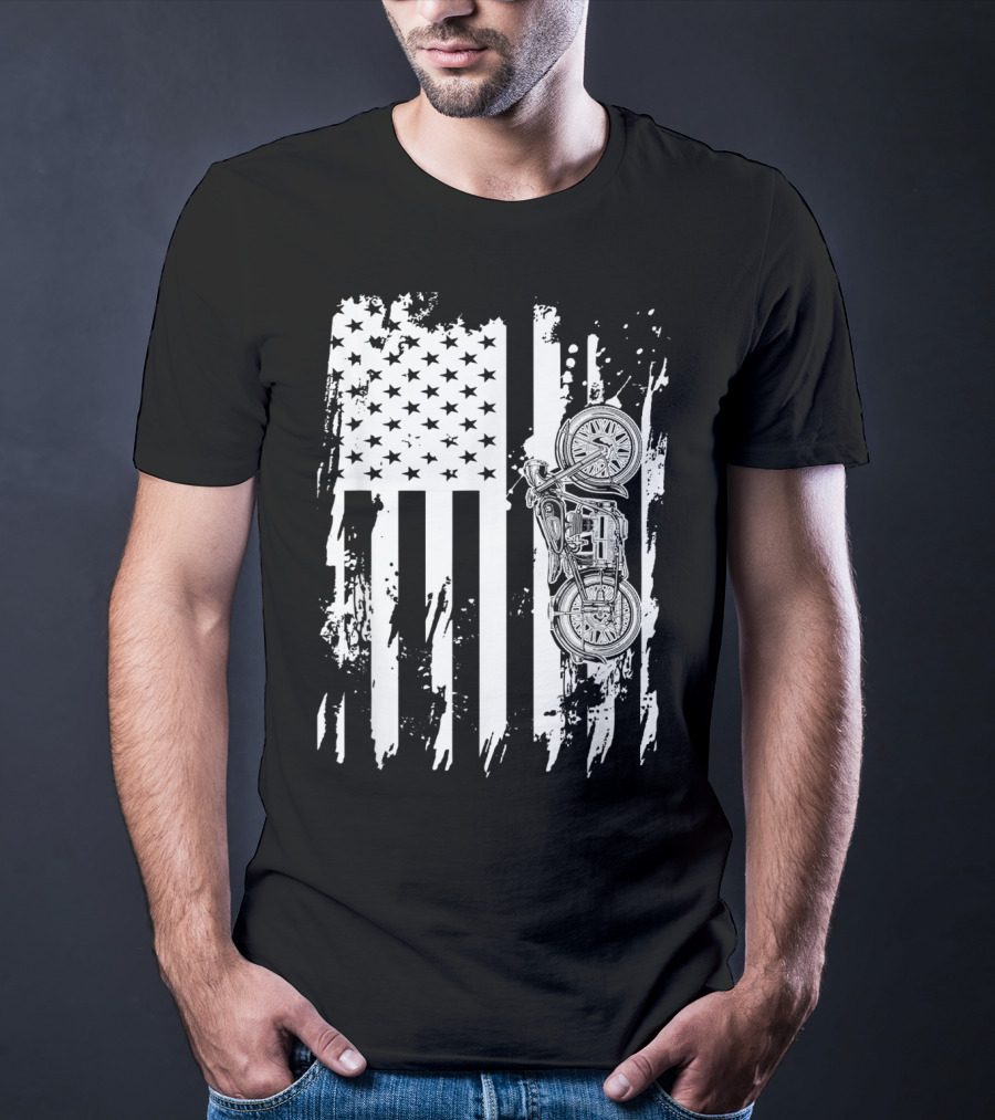 Vintage Motorcycle American Flag T-Shirt