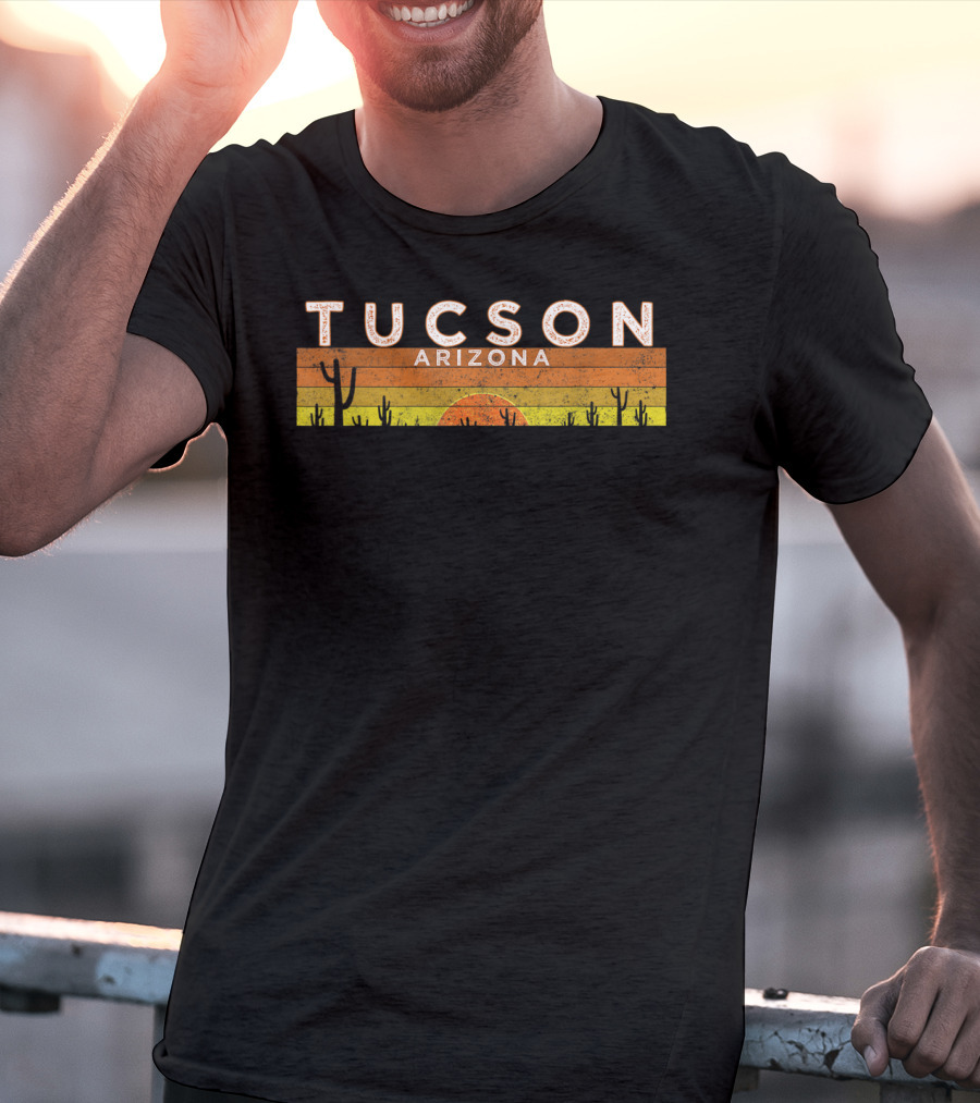 Tucson Arizona Desert Sunset Cactus Vintage Retro Stripes T-Shirt