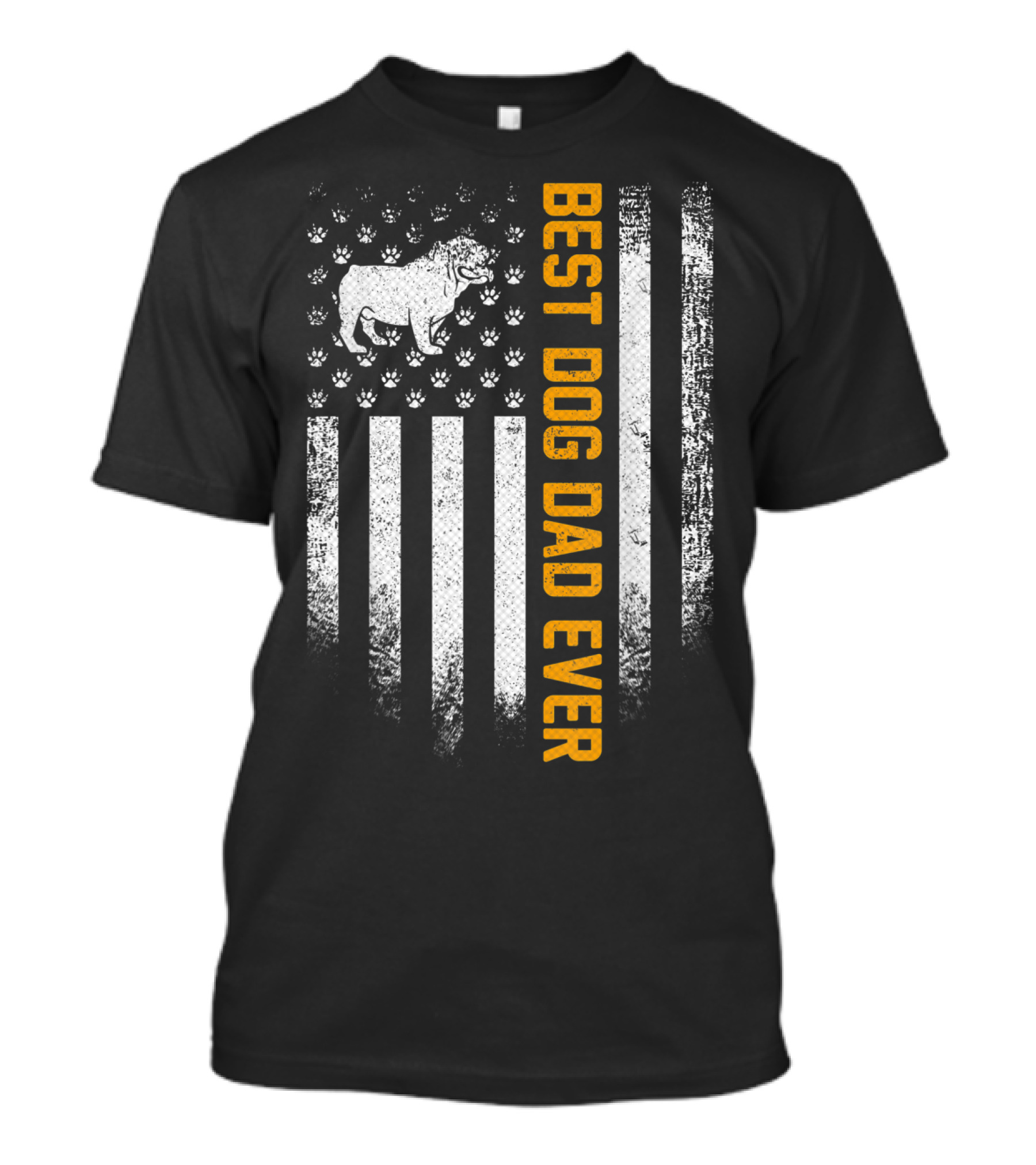 Best Dog Dad Ever Vintage USA Flag English Bulldog Paw Prints T-Shirt