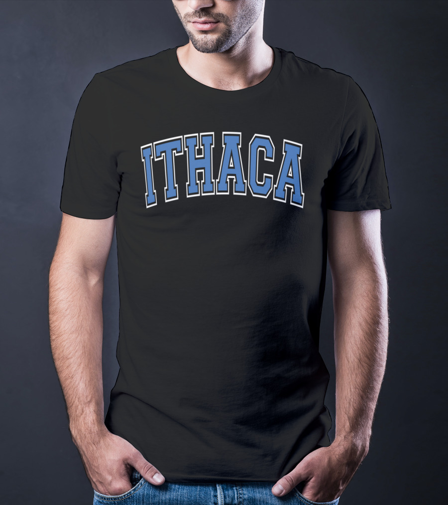 Ithaca Blue Varsity College Style Arch Text T-Shirt