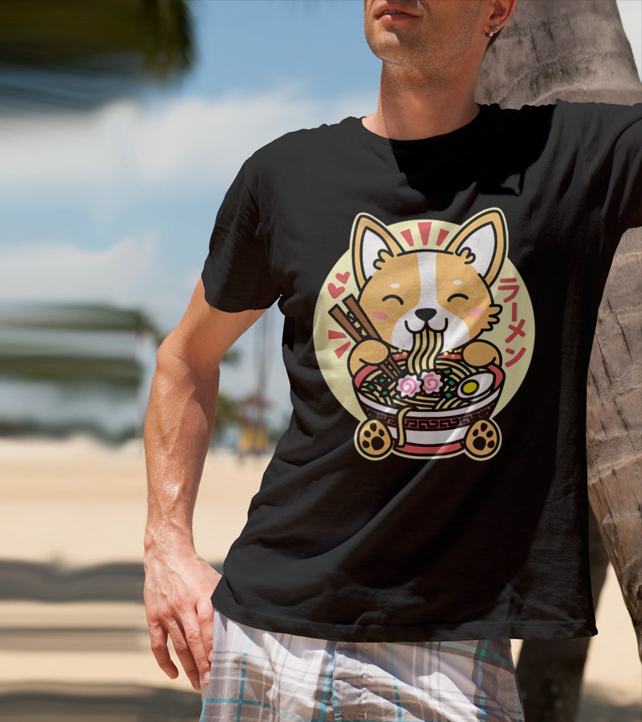 Kawaii Corgi Ramen Cute Anime Dog Japanese Noodles T-Shirt