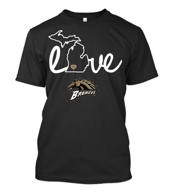Western Michigan Broncos Love Michigan Map Heart T-Shirt