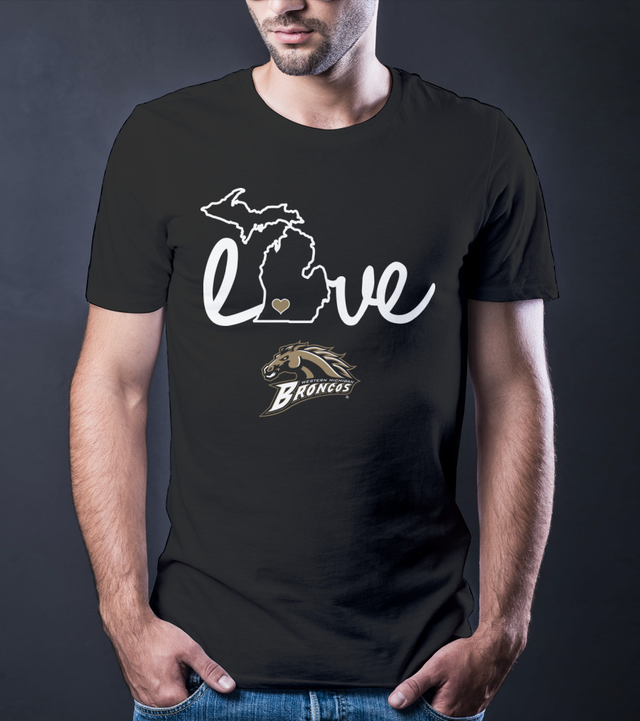 Western Michigan Broncos Love Michigan Map Heart T-Shirt