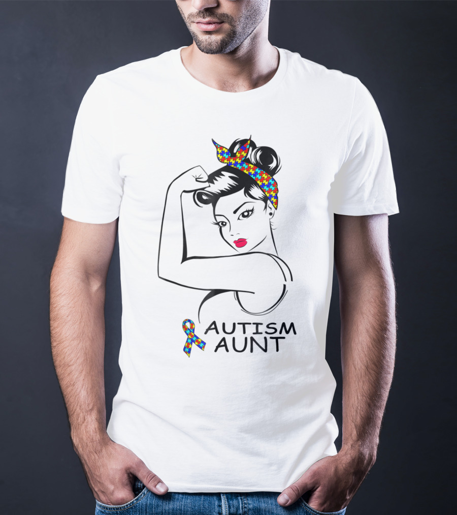 Autism Aunt Strong Awareness Rosie Bandana Puzzle T-Shirt