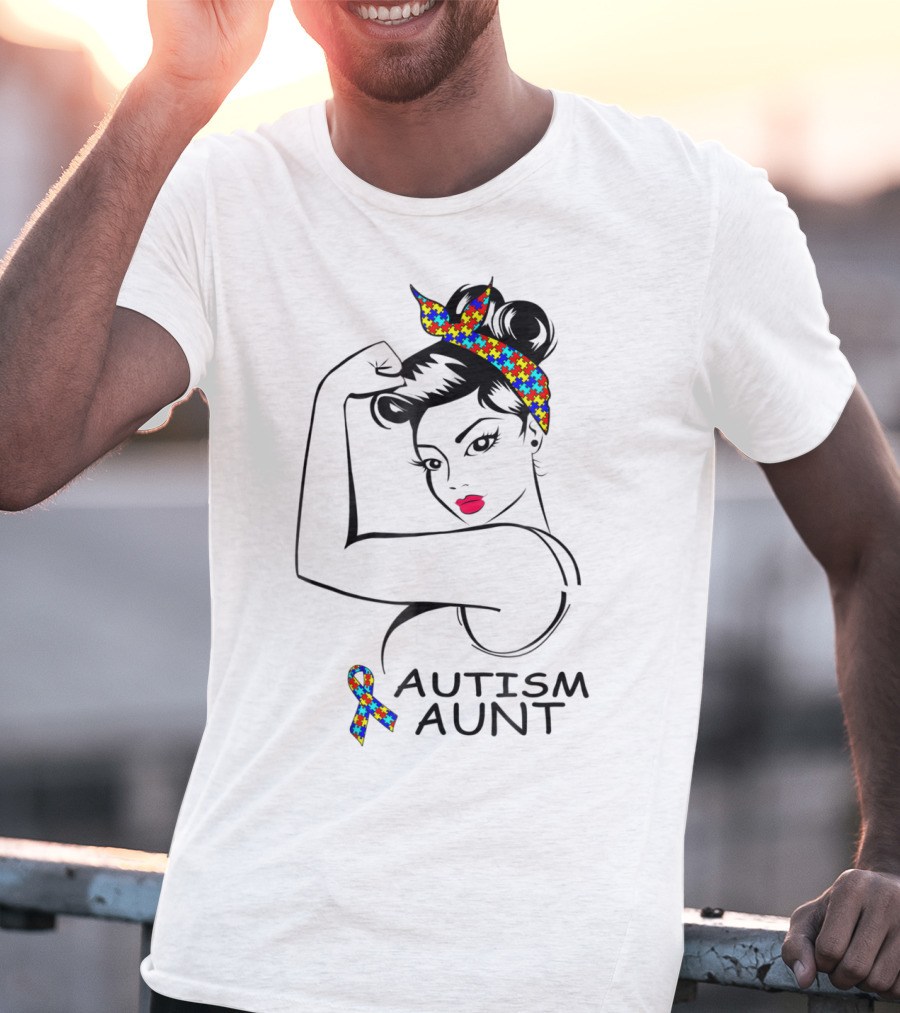 Autism Aunt Strong Awareness Rosie Bandana Puzzle T-Shirt