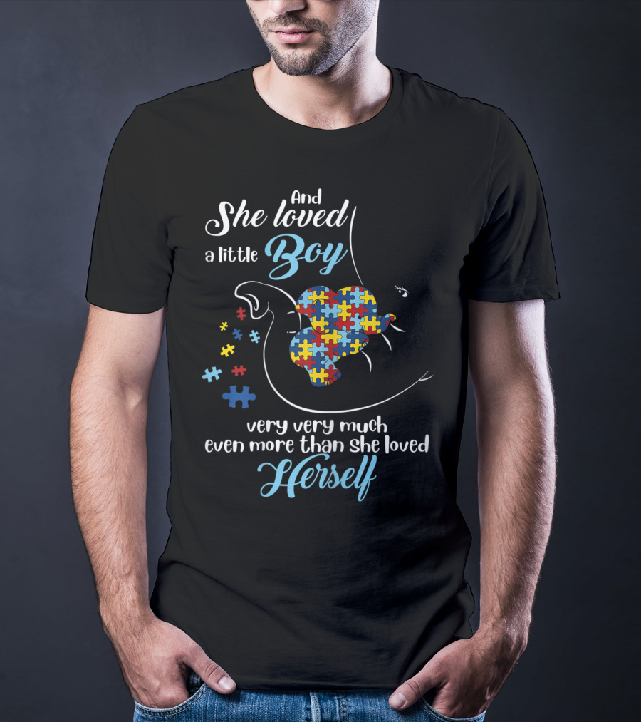 She Loved A Little Boy Very Very Much Autism Awareness Elephant Puzzle Pieces T-Shirt