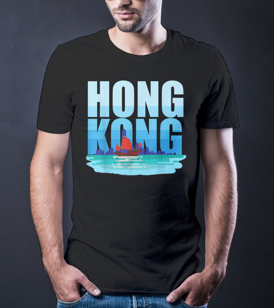Hong Kong Skyline With Junk Boat HK Lover T-Shirt