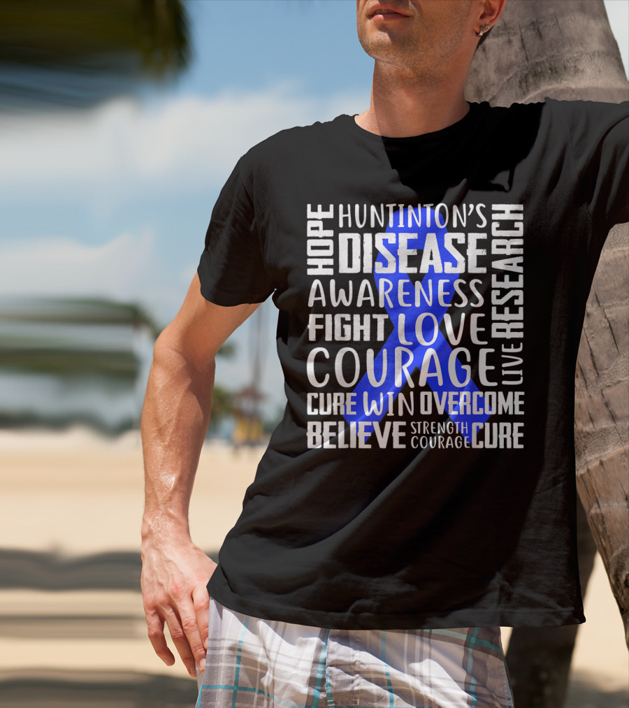 I Wear Blue For Husband Huntington's Disease Awareness Courage Hope Strength Fight Love Cure T-Shirt