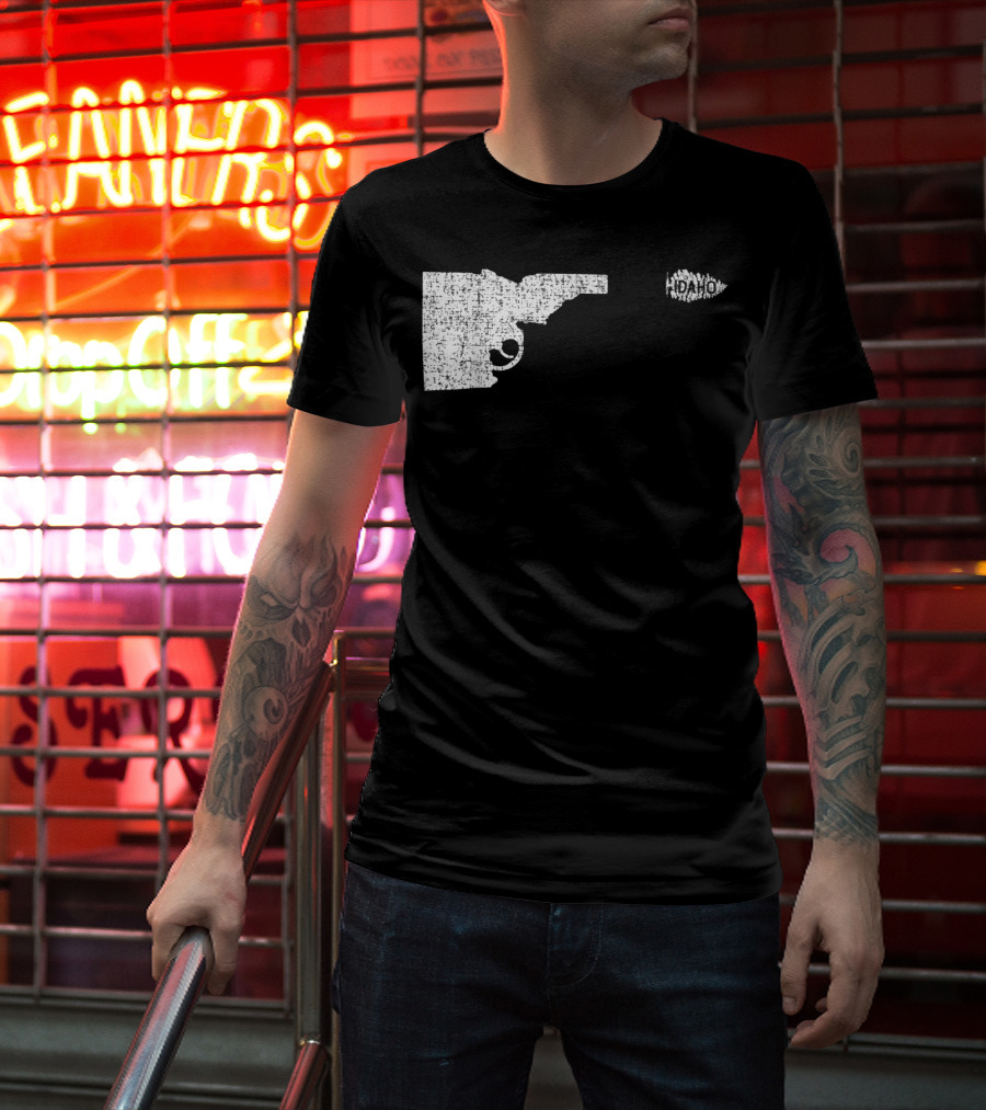 Idaho Gun Silhouette With Pine Tree Texture For Nature Lovers T-Shirt