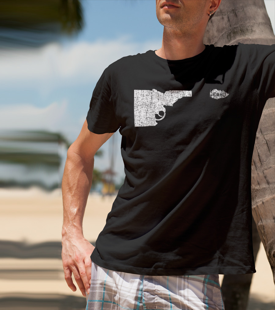 Idaho Gun Silhouette With Pine Tree Texture For Nature Lovers T-Shirt