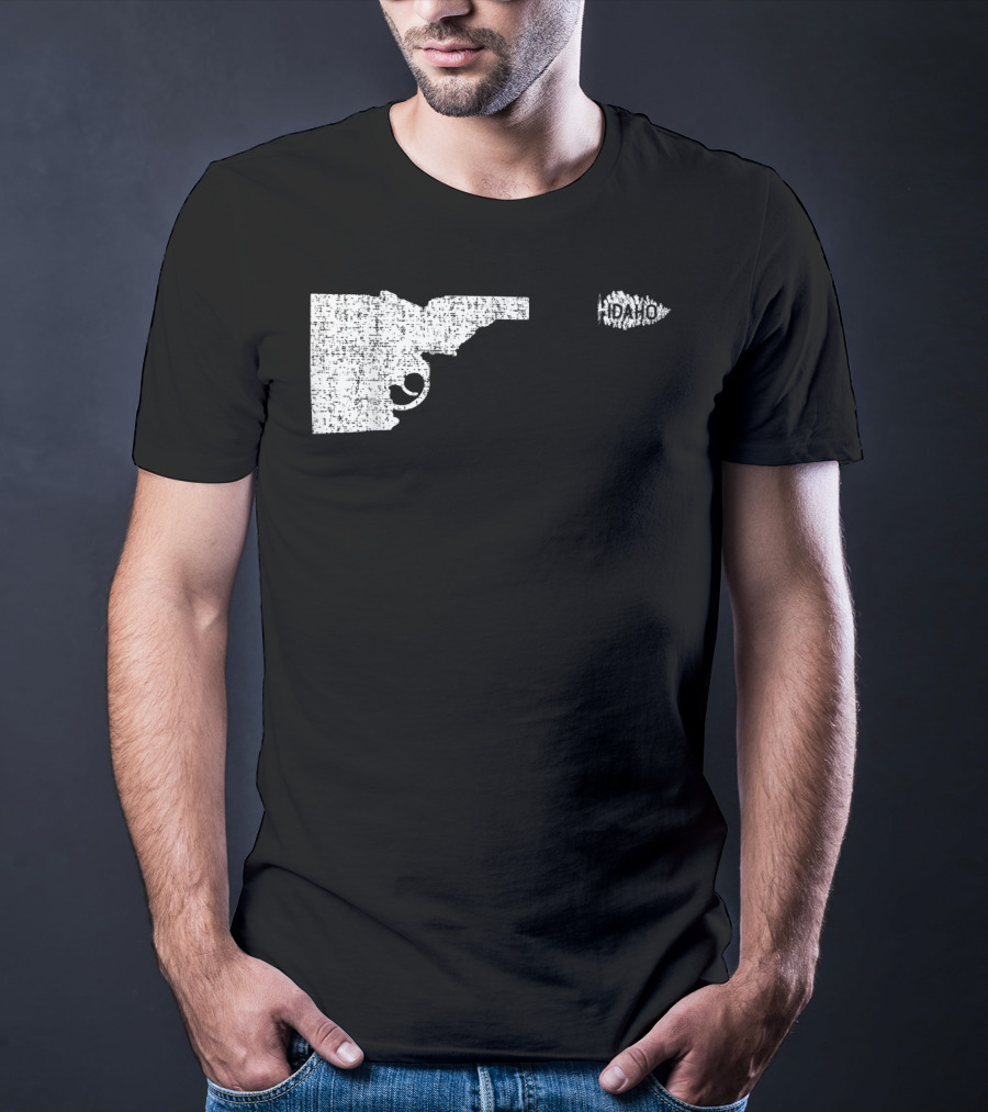 Idaho Gun Silhouette With Pine Tree Texture For Nature Lovers T-Shirt