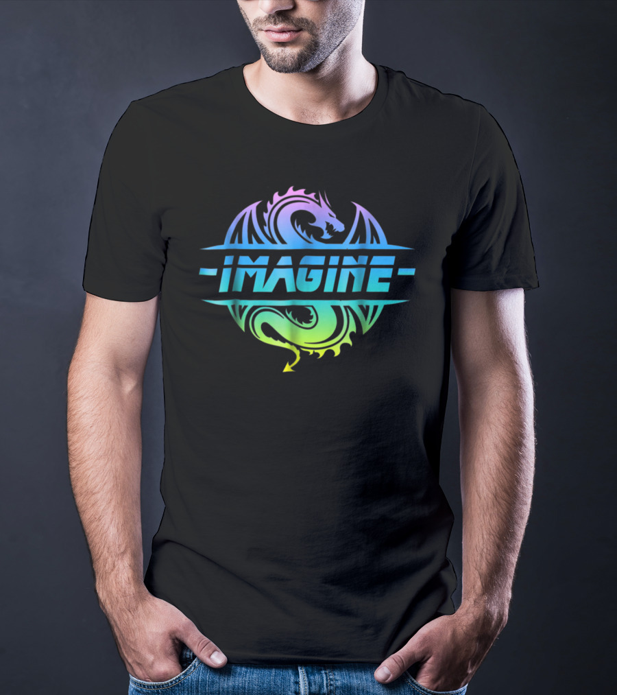 IMAGINE Colorful Fantasy Dragon Tattoo T-Shirt