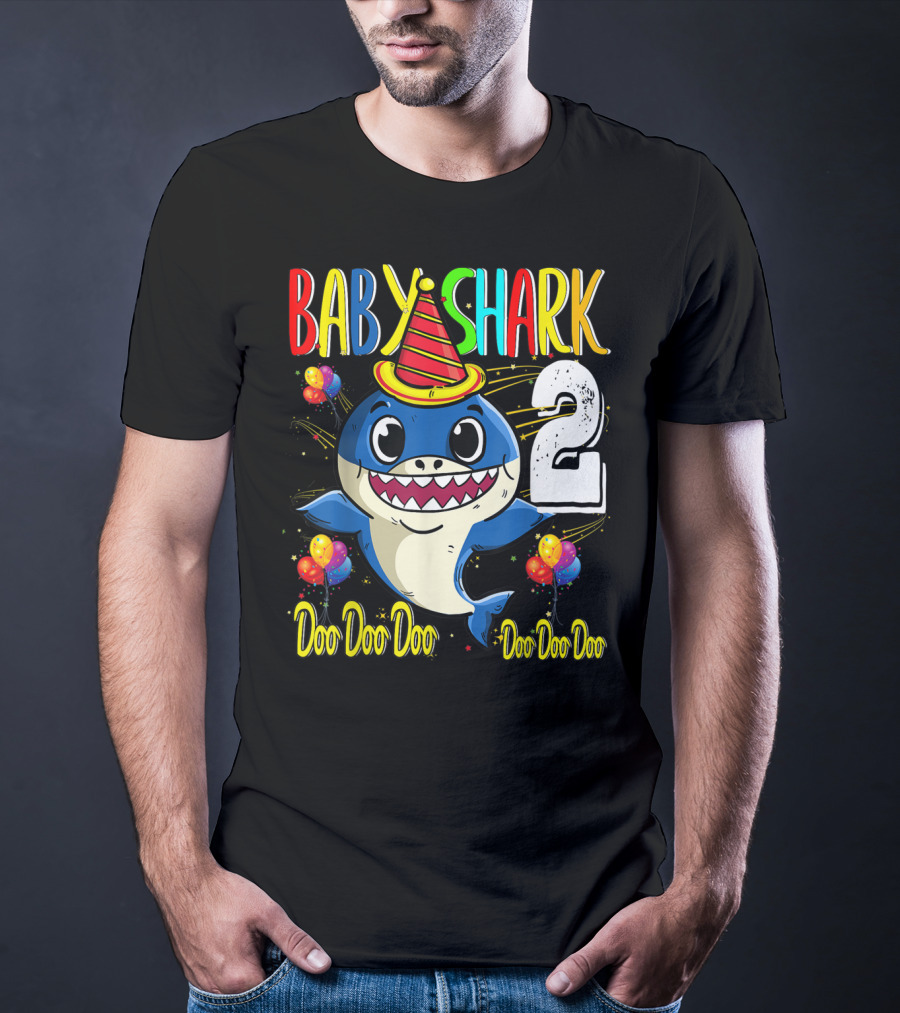 Baby Shark 2nd Birthday Doo Doo Doo Party Hat Balloons T-Shirt
