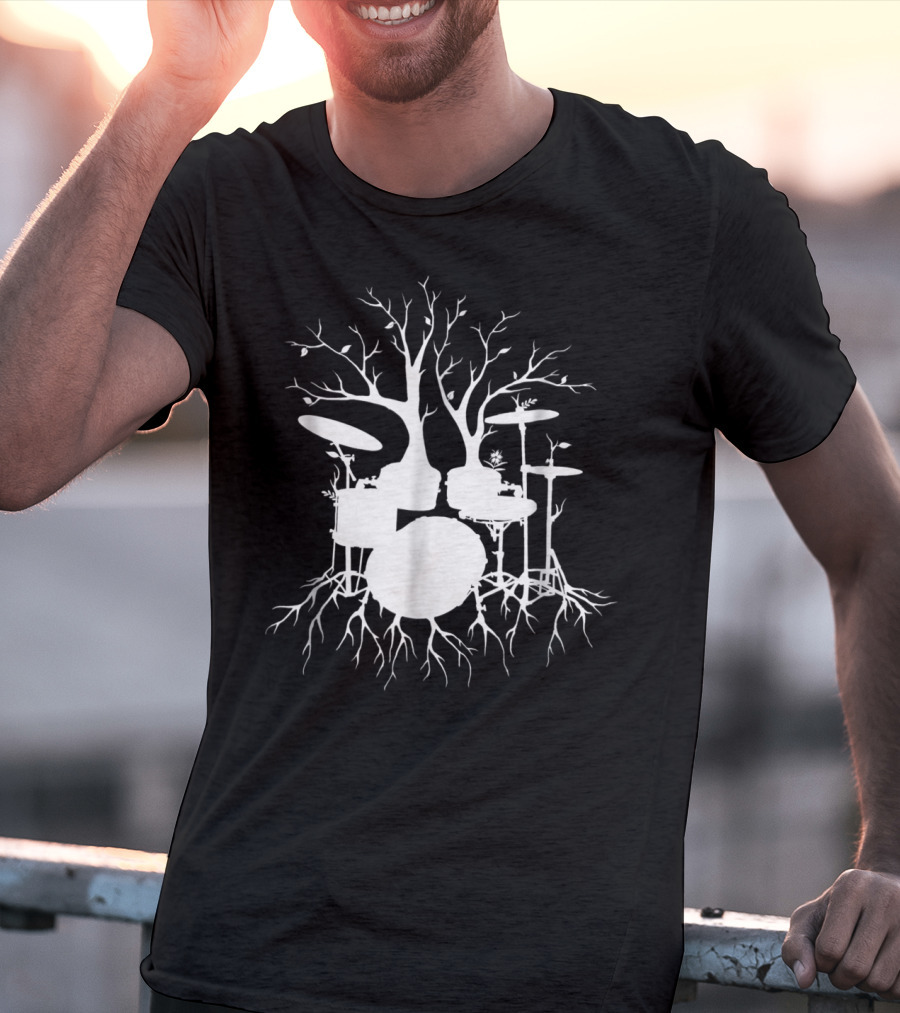 Live The Beat Drum Kit Tree Roots Drummer For Music T-Shirt