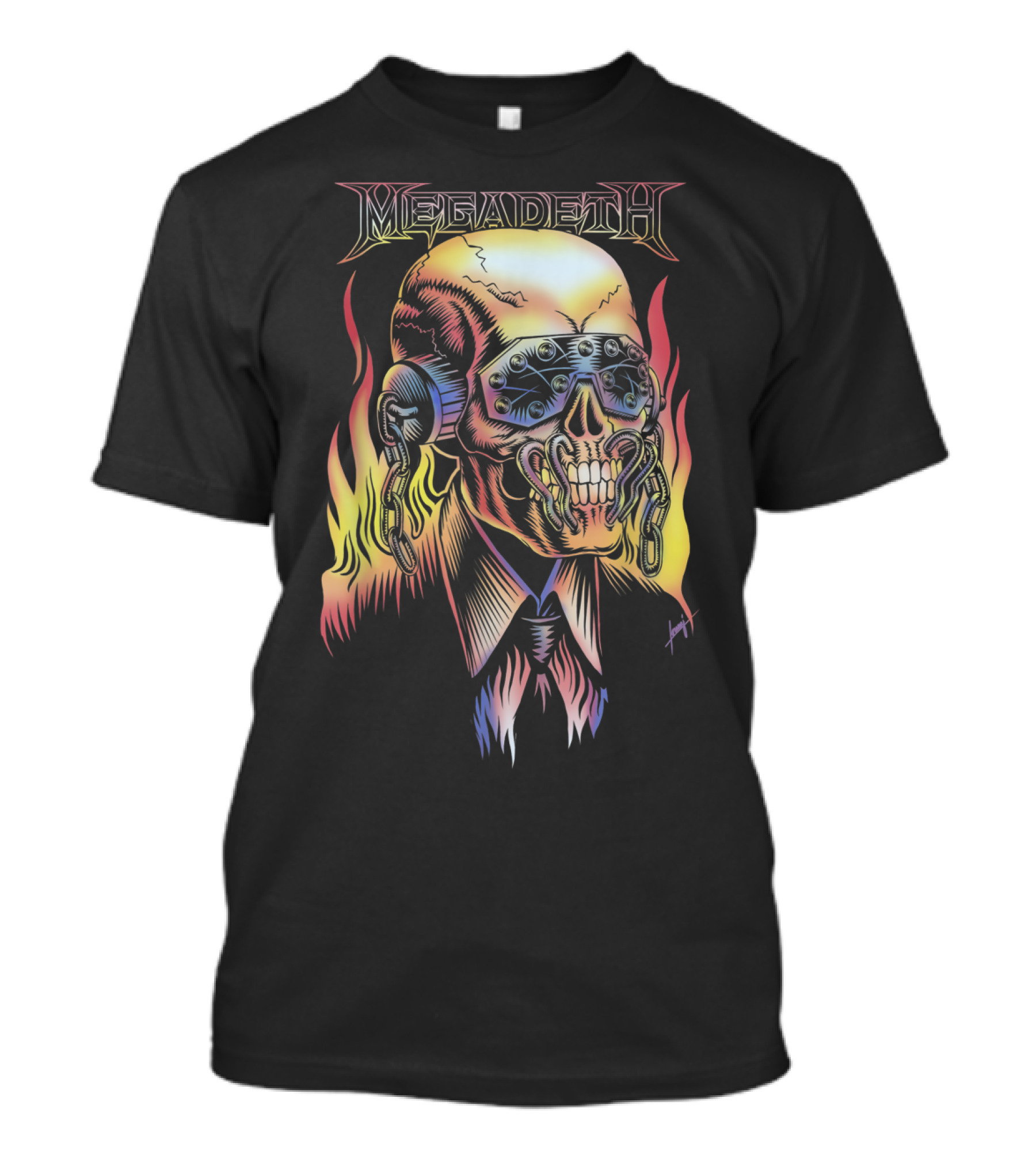 Megadeth Vic Rattlehead Flames Skull T-Shirt