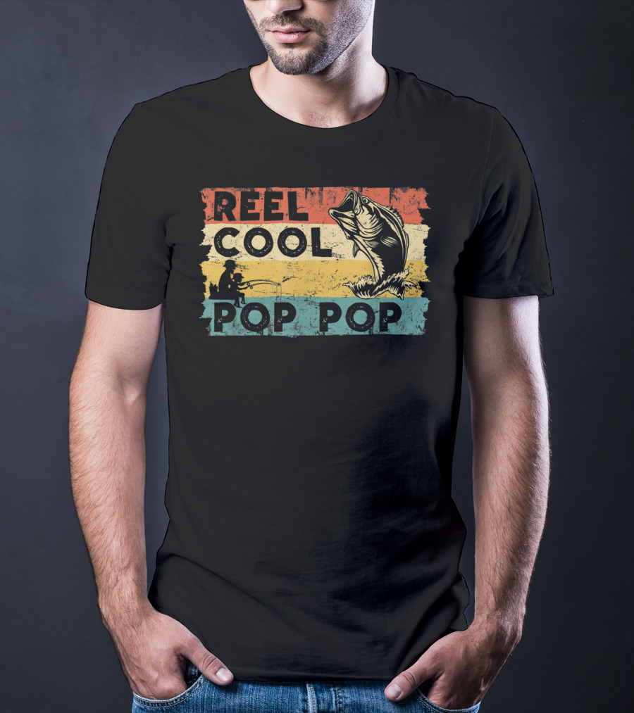 Reel Cool Pop Pop Vintage Fisherman Father's Day Retro Fish T-Shirt