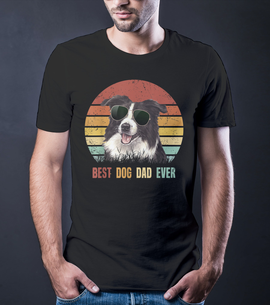 Best Dog Dad Ever Border Collie Sunglasses T-Shirt