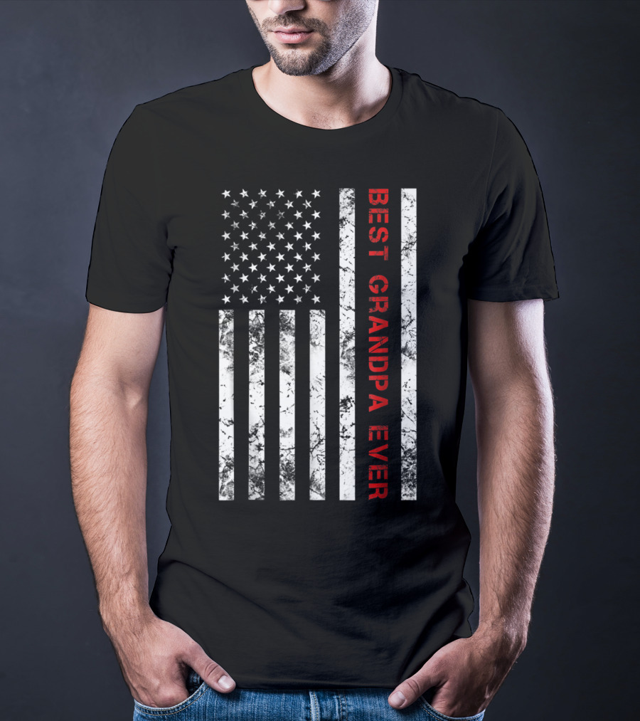 Best Grandpa Ever Grandpa American Flag T-Shirt