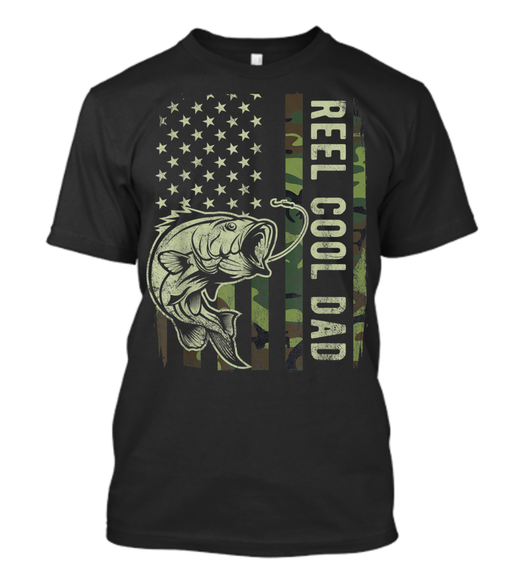 Reel Cool Dad Camouflage American Flag Bass Fish Father's Day T-Shirt