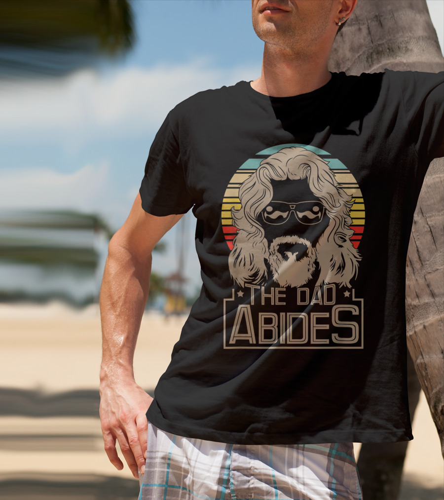 Mens The Dad Abides Retro Style Rainbow Circle Sunglasses And Long Hair T-Shirt