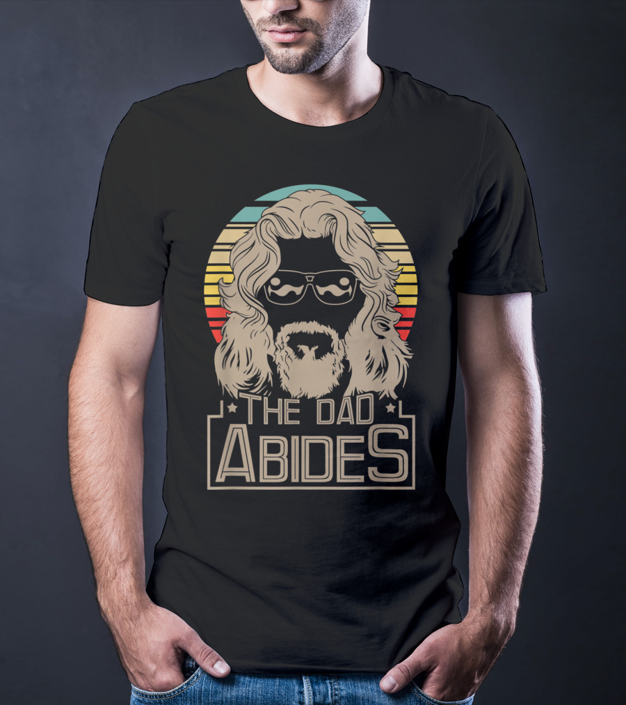 Mens The Dad Abides Retro Style Rainbow Circle Sunglasses And Long Hair T-Shirt