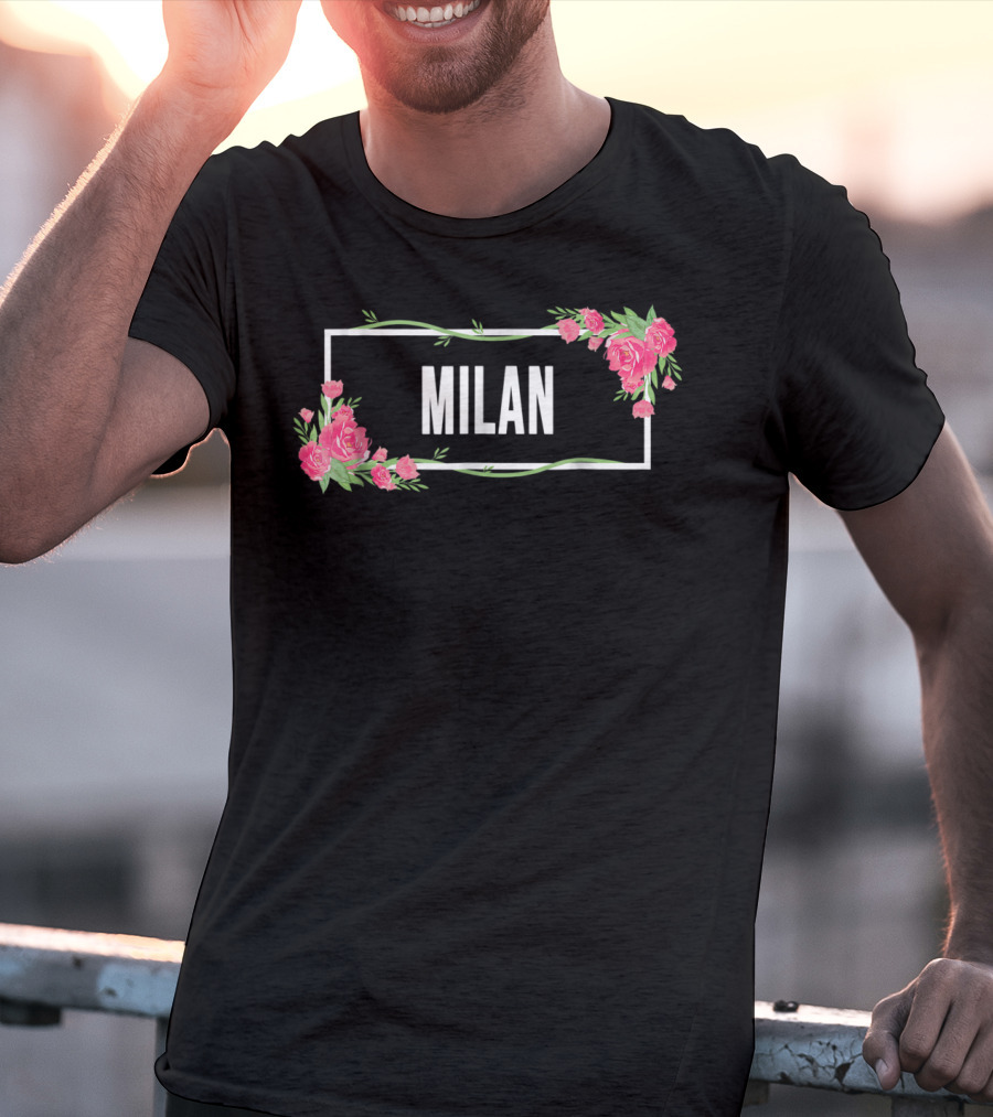 Milan Italy Hibiscus Flower Floral Frame T-Shirt