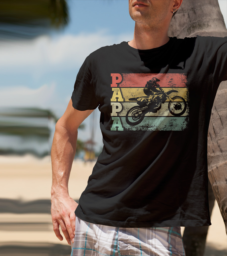 Papa Vintage Motocross Dirt Bike Dad Retro Colors T-Shirt