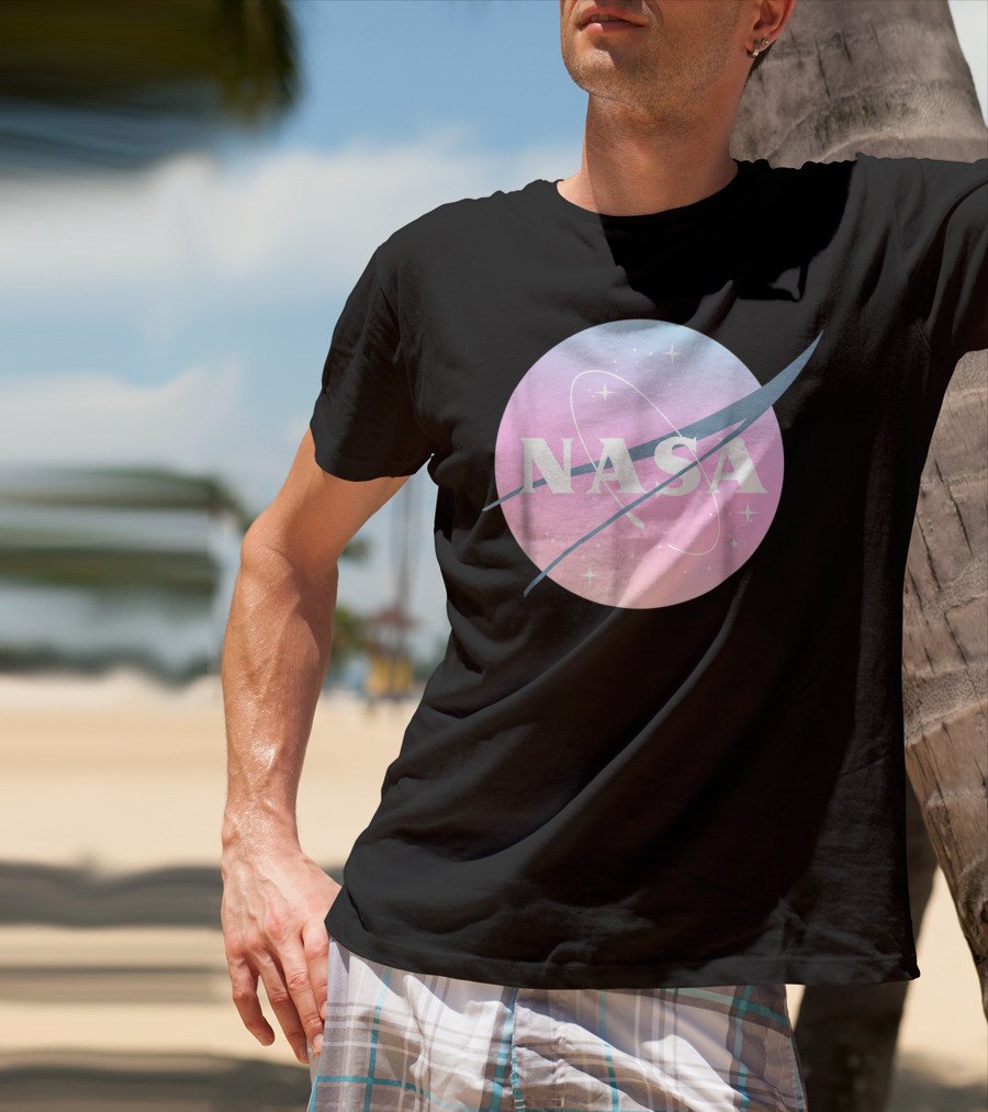 NASA Pastel Rainbow Classic Logo Pink And Blue Ombre Circle With Stars T-Shirt