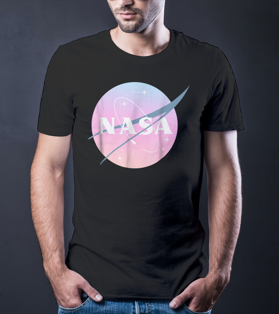 NASA Pastel Rainbow Classic Logo Pink And Blue Ombre Circle With Stars T-Shirt