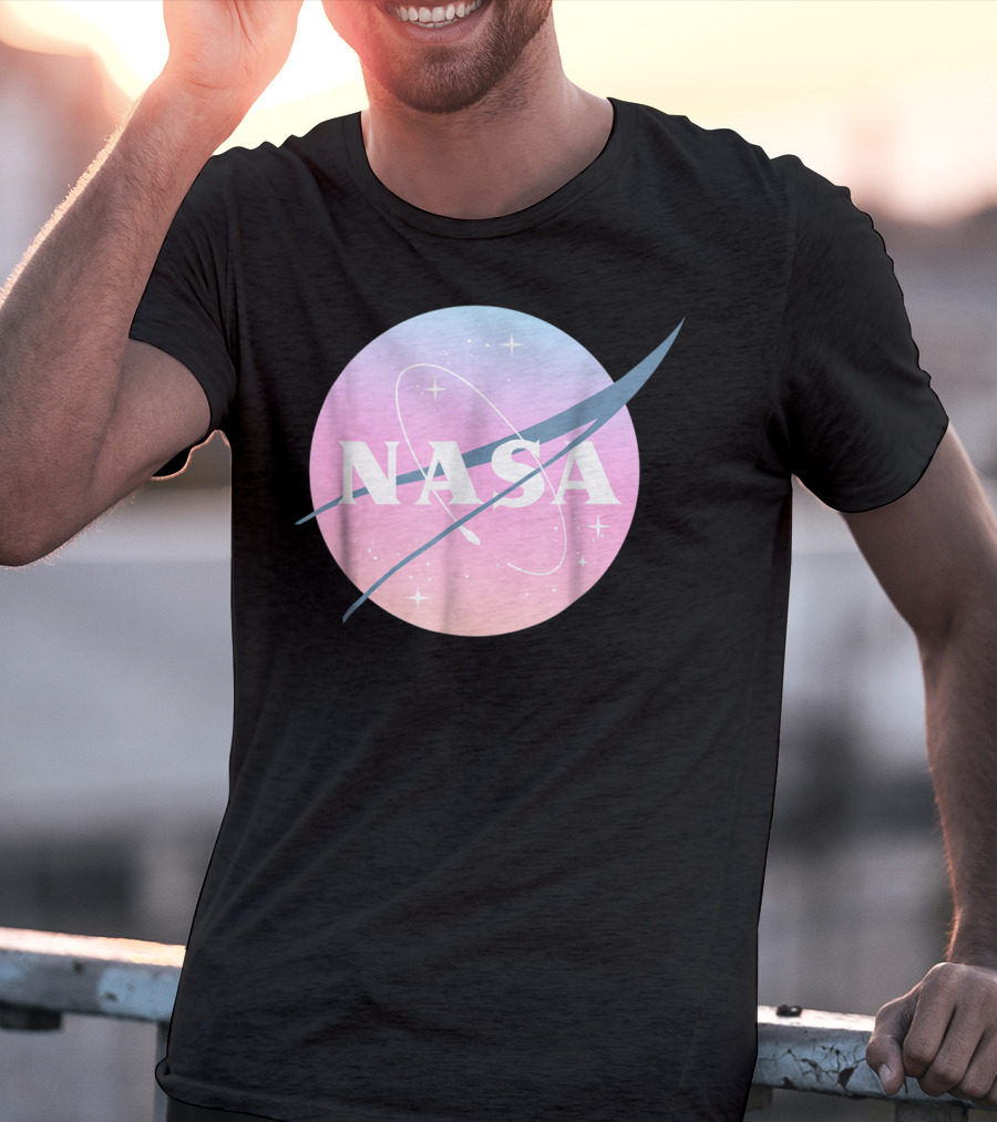 NASA Pastel Rainbow Classic Logo Pink And Blue Ombre Circle With Stars T-Shirt