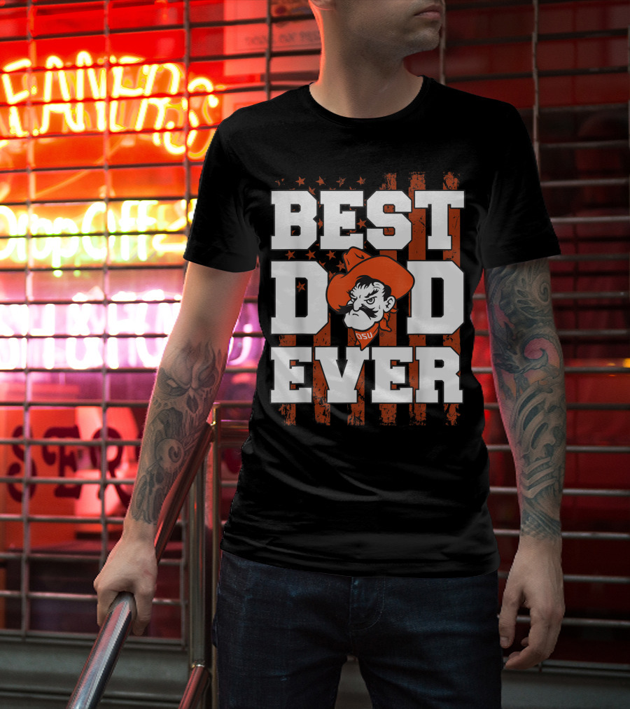 Oklahoma State Cowboys Best Dad Ever OSU Pistol Pete USA Flag T-Shirt