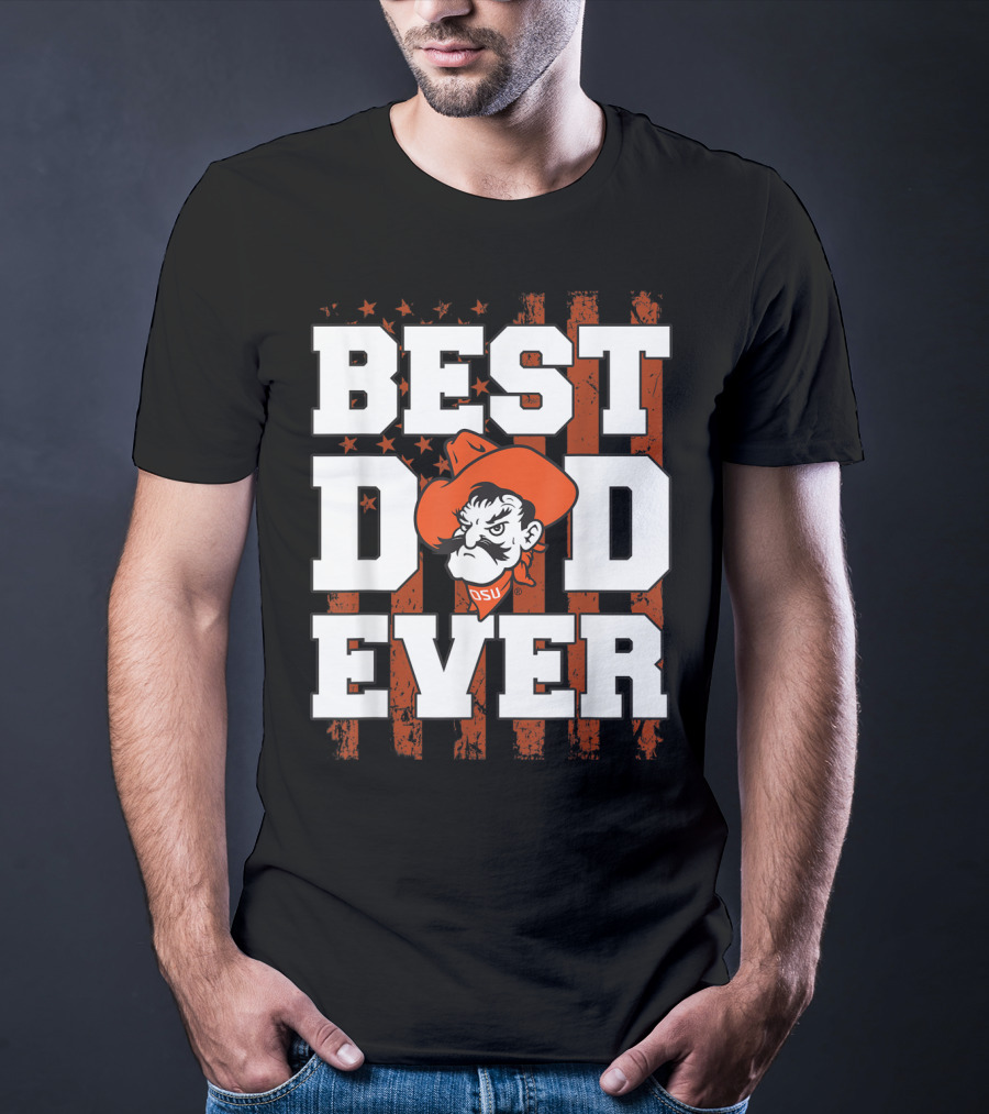 Oklahoma State Cowboys Best Dad Ever OSU Pistol Pete USA Flag T-Shirt