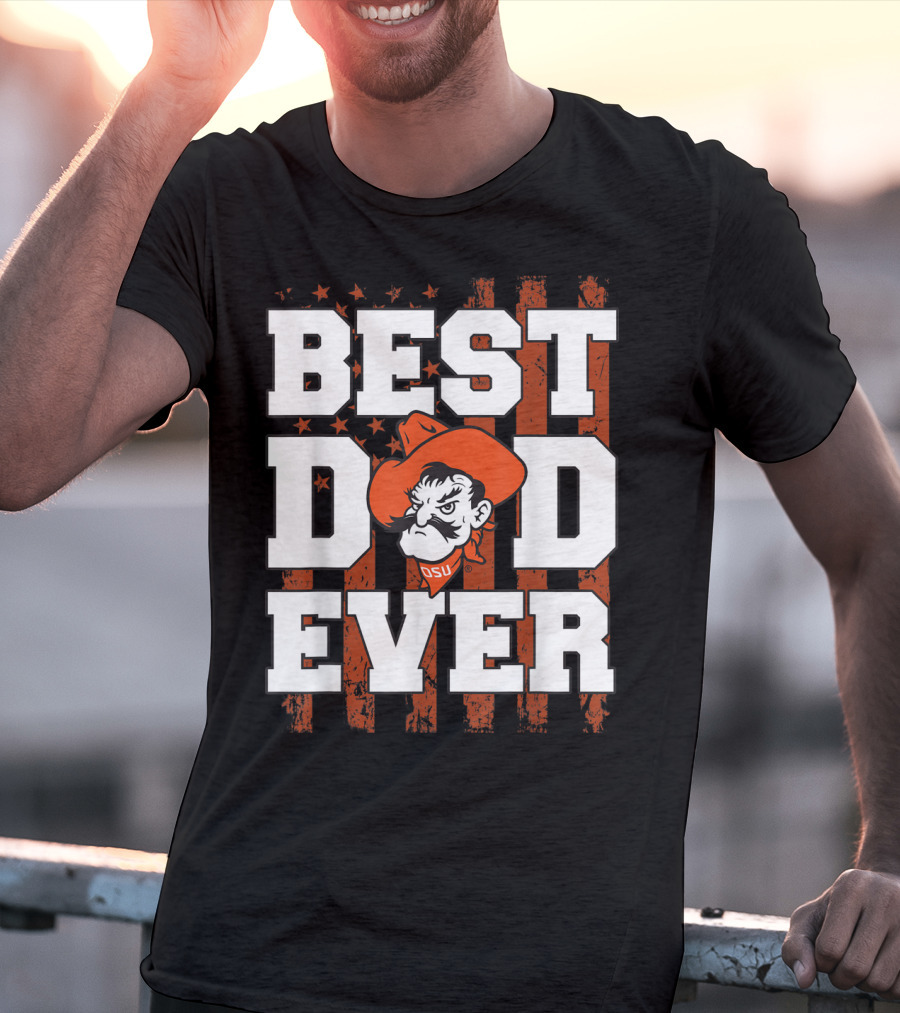 Oklahoma State Cowboys Best Dad Ever OSU Pistol Pete USA Flag T-Shirt