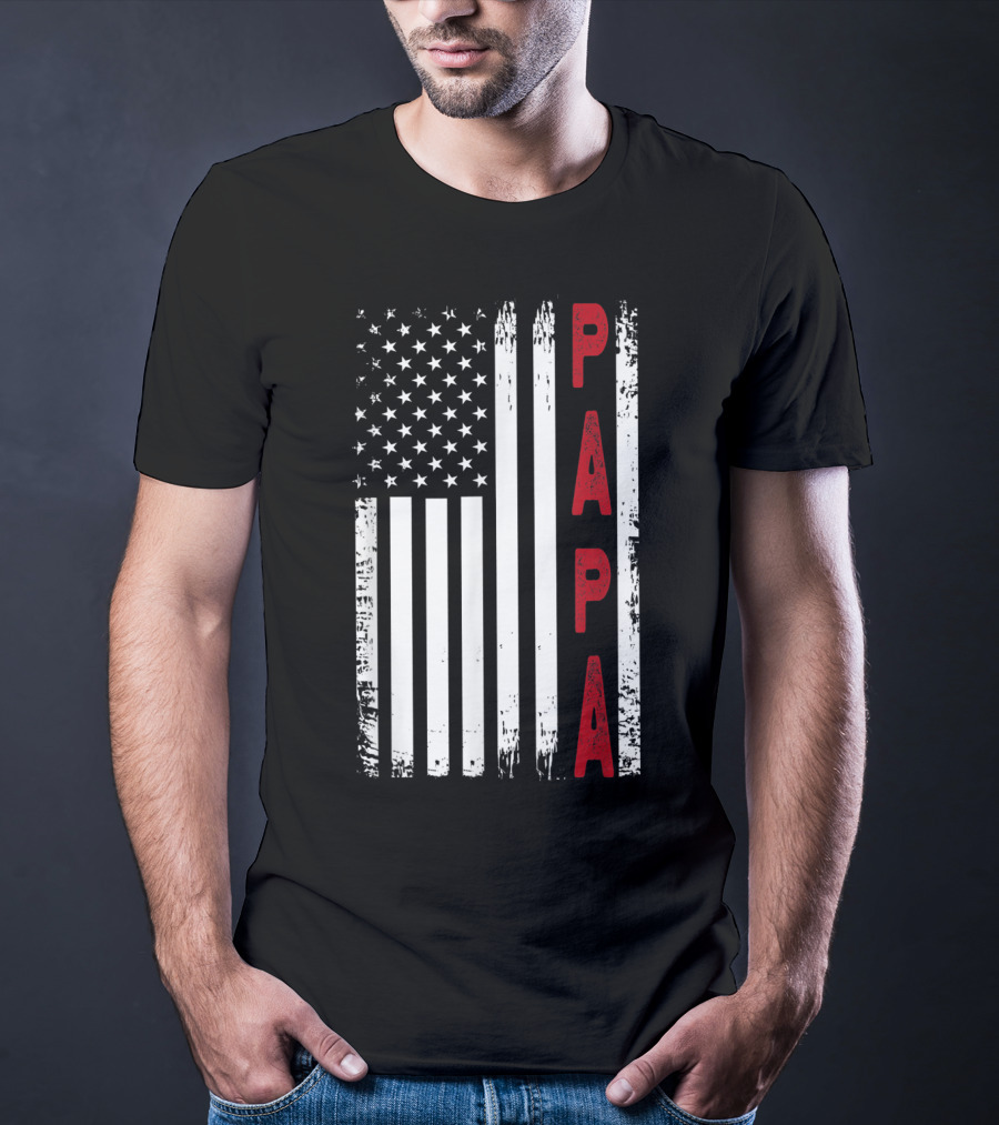 Papa Vertical Red Letters American Flag T-Shirt