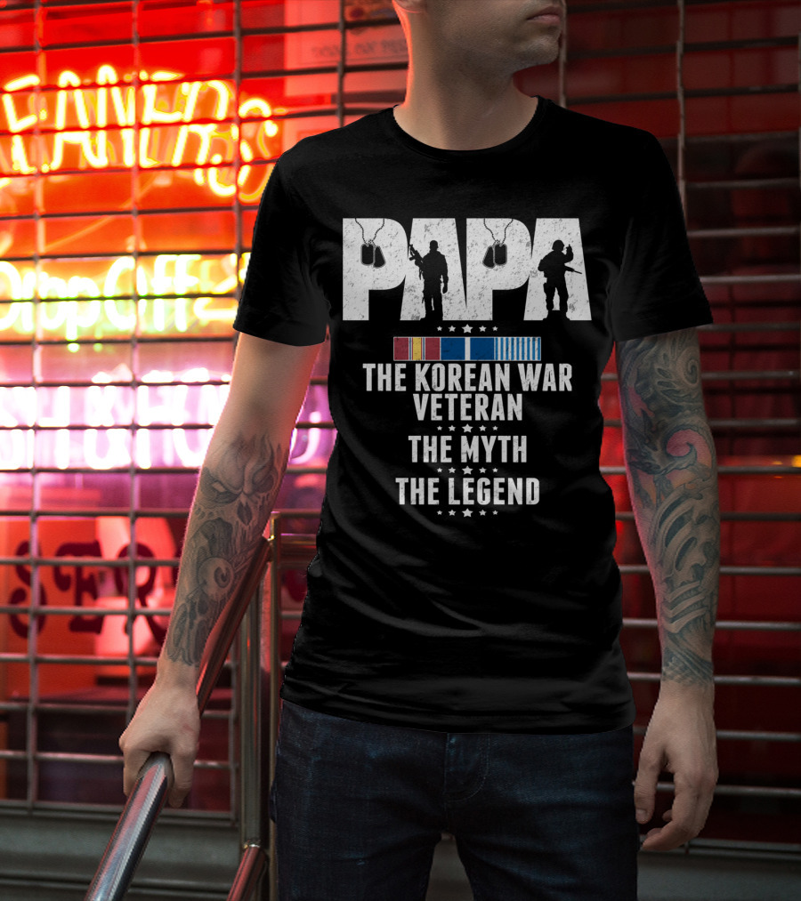 Papa Korean War Veteran Myth Legend With Medals T-Shirt