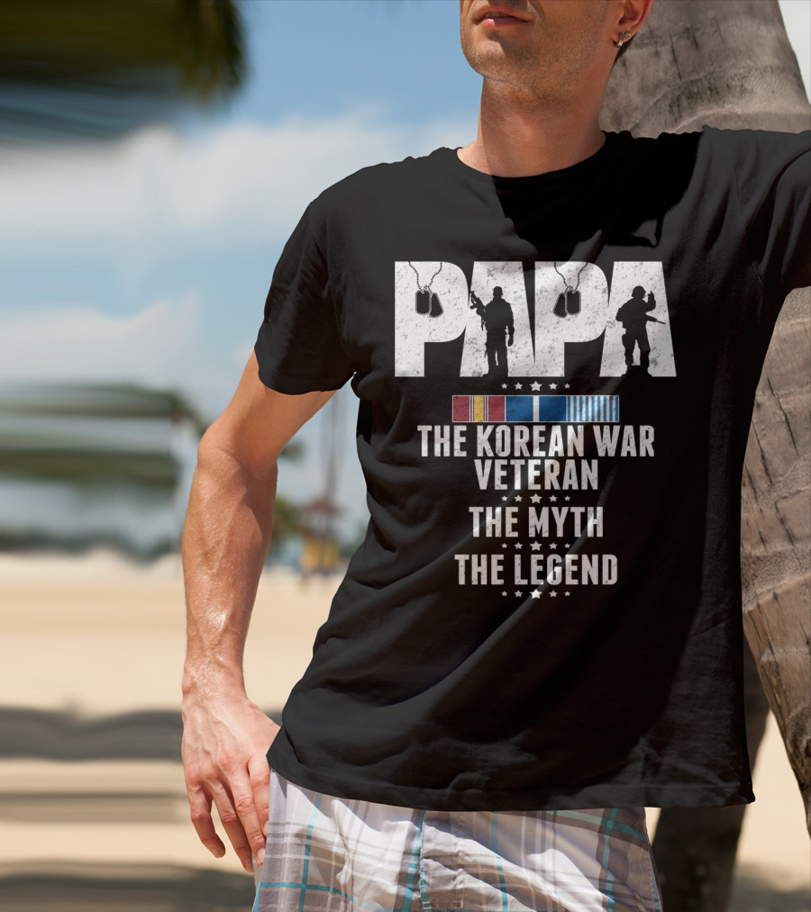 Papa Korean War Veteran Myth Legend With Medals T-Shirt