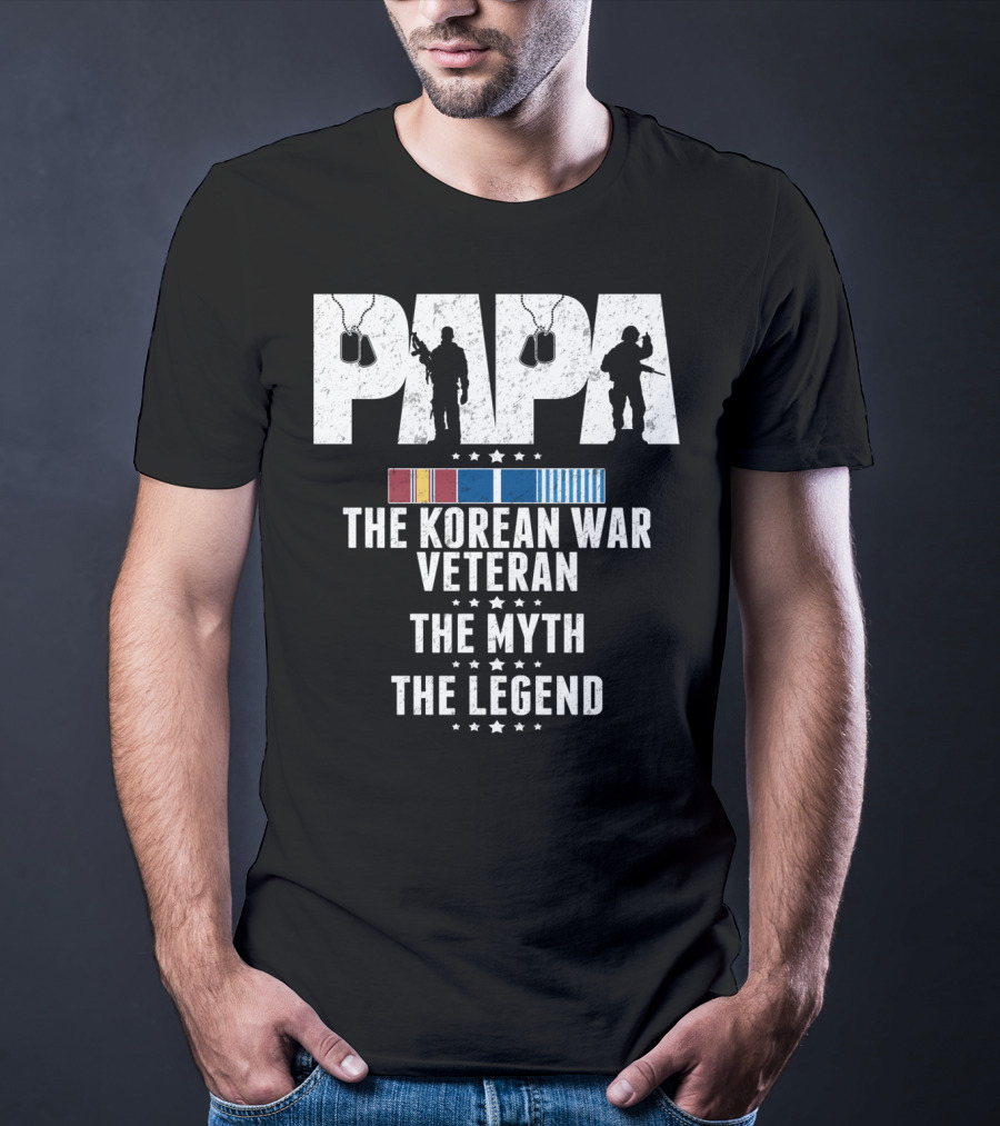 Papa Korean War Veteran Myth Legend With Medals T-Shirt