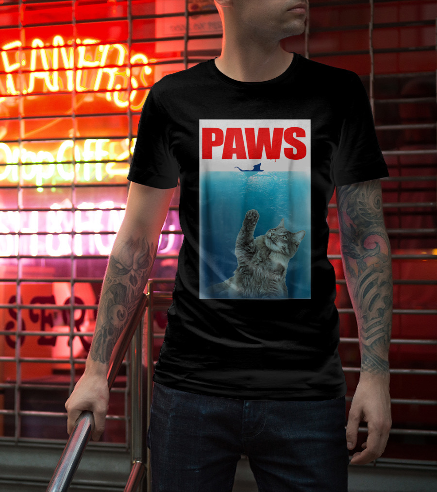 Paws Cat And Mouse Jaws Parody For Funny Cat Lover T-Shirt