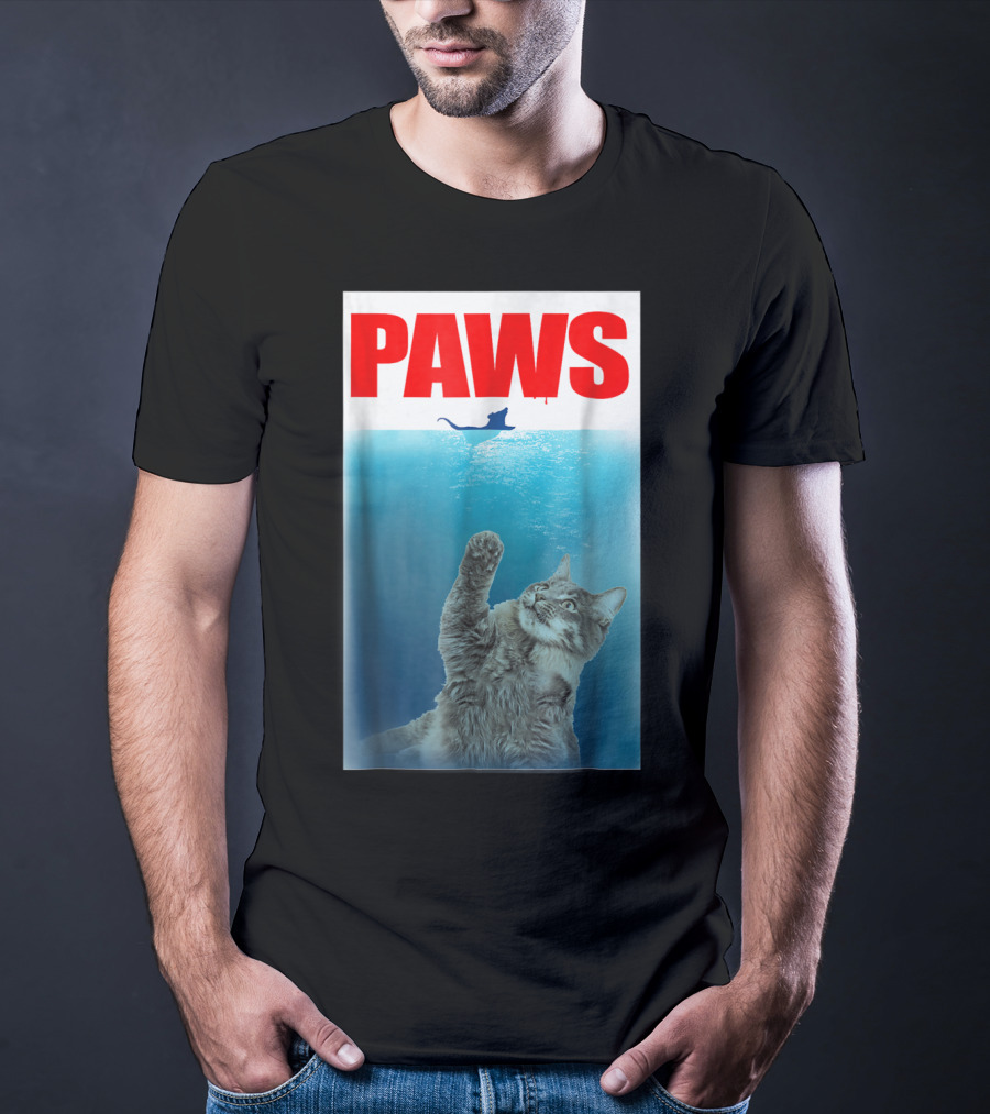Paws Cat And Mouse Jaws Parody For Funny Cat Lover T-Shirt