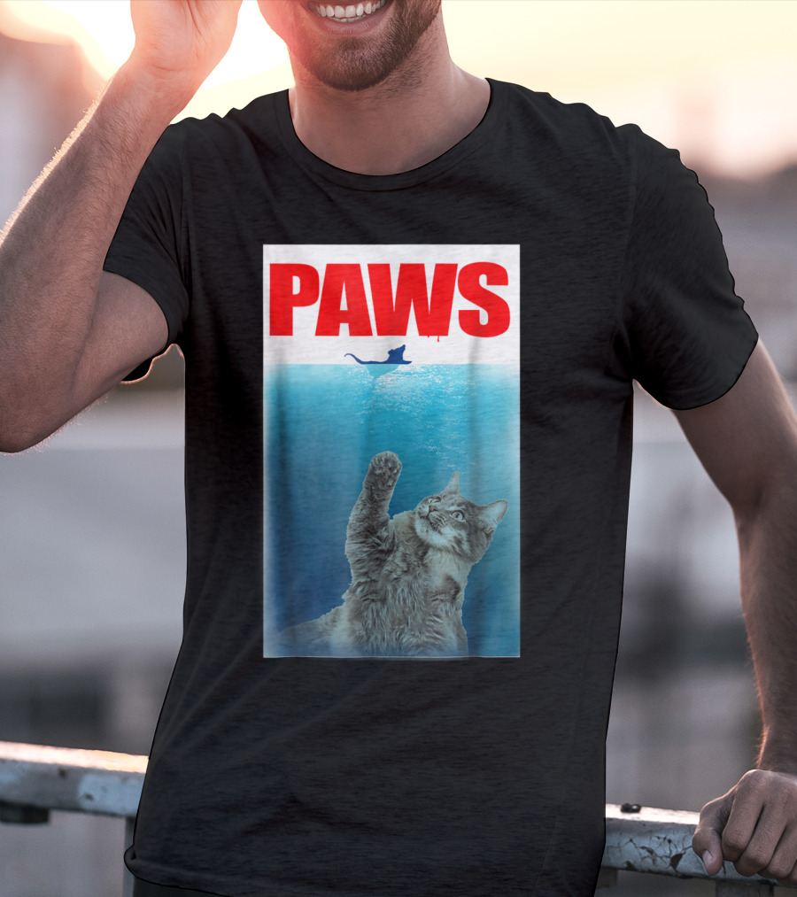 Paws Cat And Mouse Jaws Parody For Funny Cat Lover T-Shirt