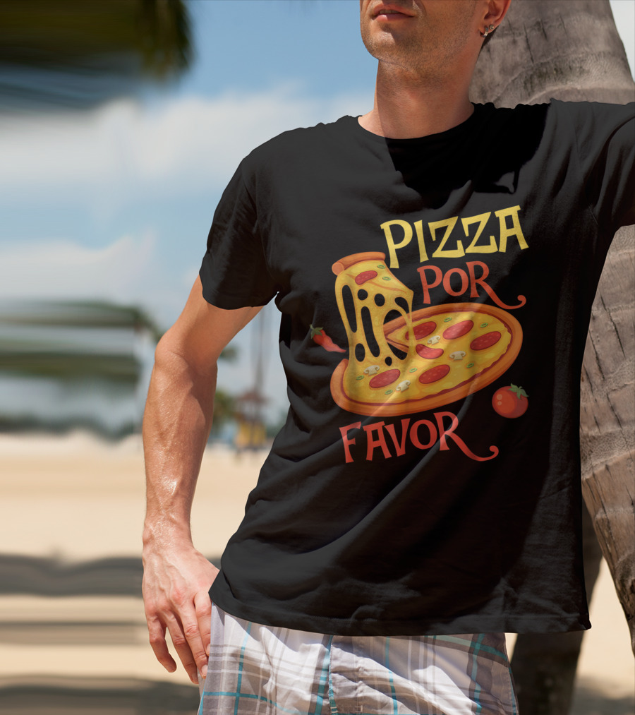 Pizza Por Favor Melted Cheese And Pepperoni Slice With Tomato And Chili Peppers T-Shirt